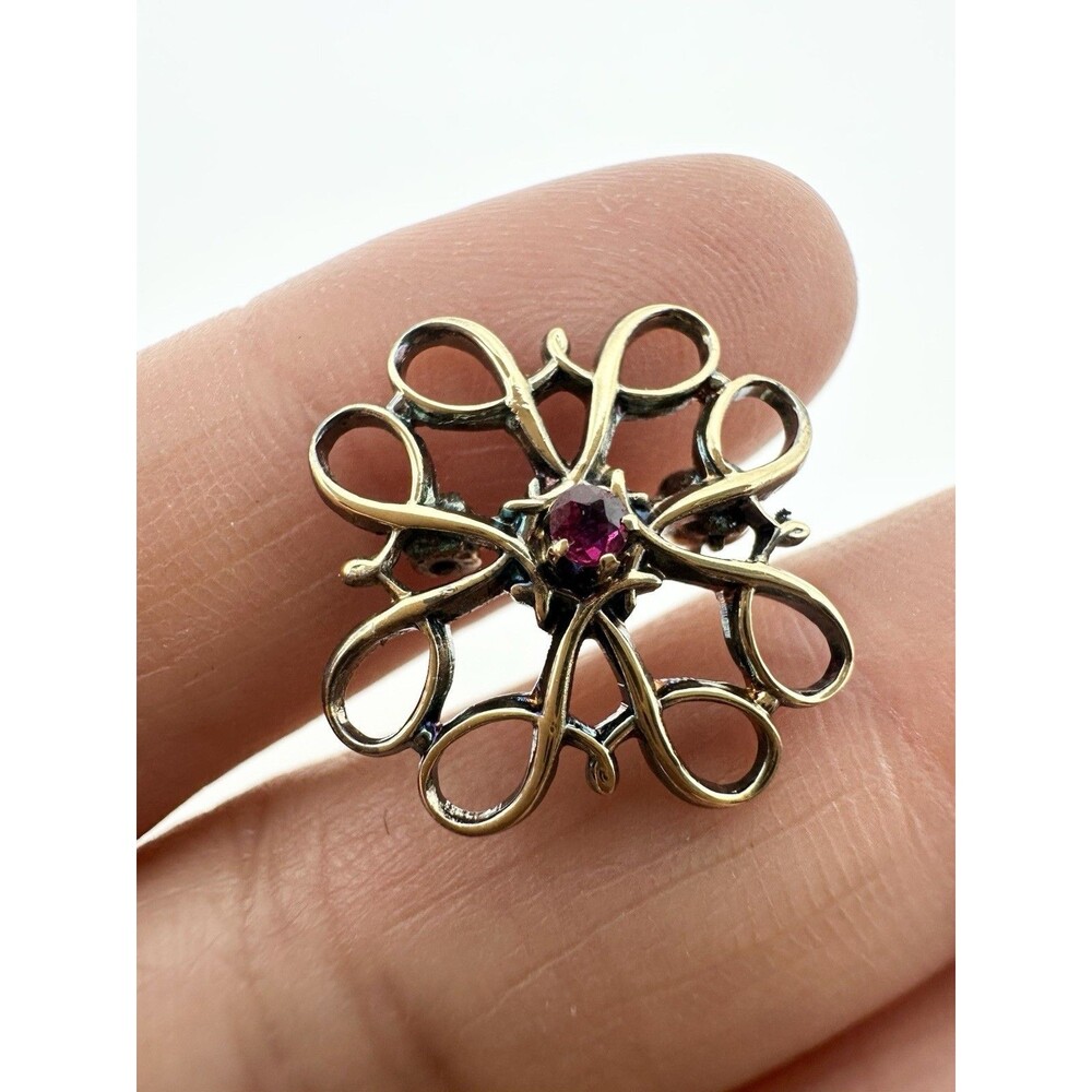 Avon Vintage Sterling Silver & Vermeil Ruby Pin Brooch